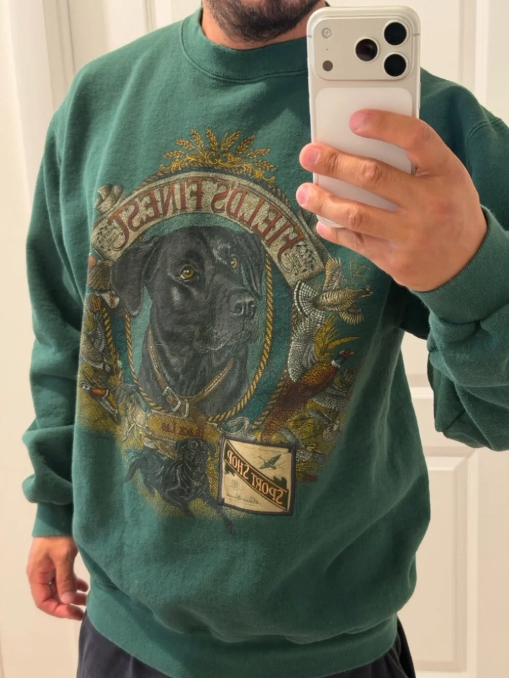 Vintage Eddie Bauer Green 'Field's Finest' Graphic Crewneck Sweatshirt - Picture 2 of 4